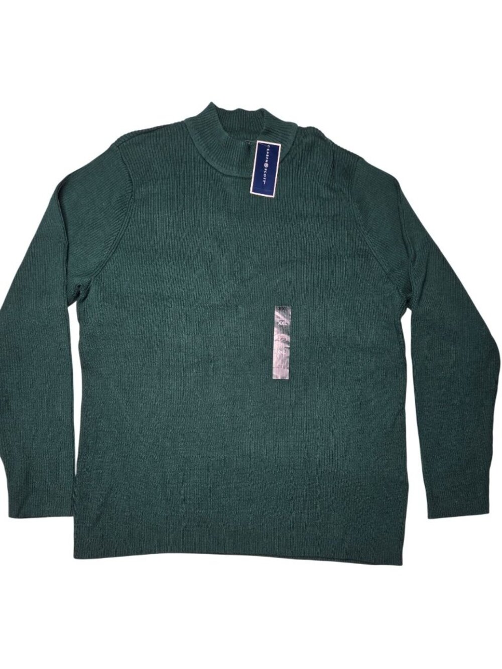 Karen Scott Green Ribbed Mock Neck Cotton Sweater XXL New With Tags